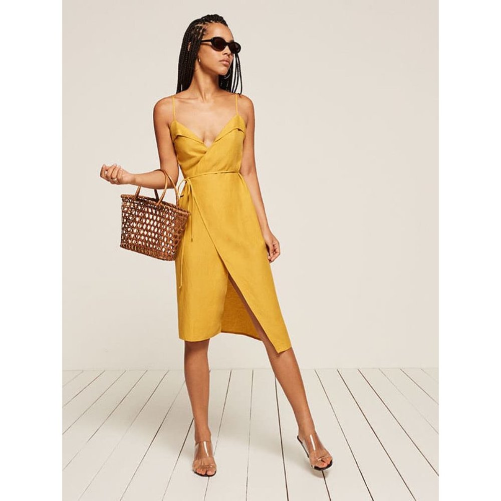 Reformation Cruz Wrap Dress in Yellow